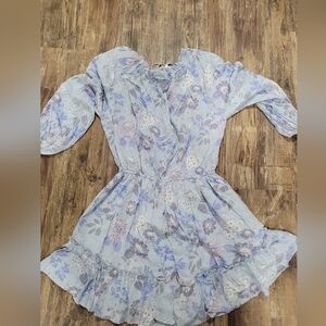 Z Supply Floral Mini Dress Light Blue Lavender Print Ruffle Hem Size Small NWT